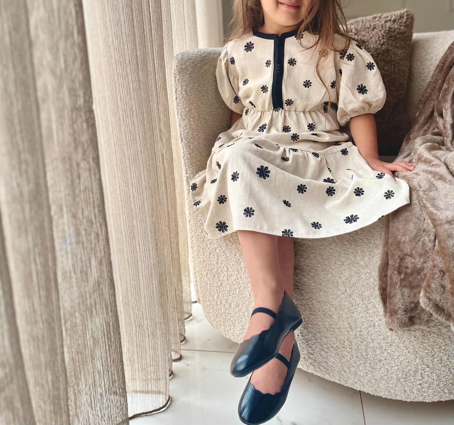 Zara Dress | Black Blossom Linen | 140/146