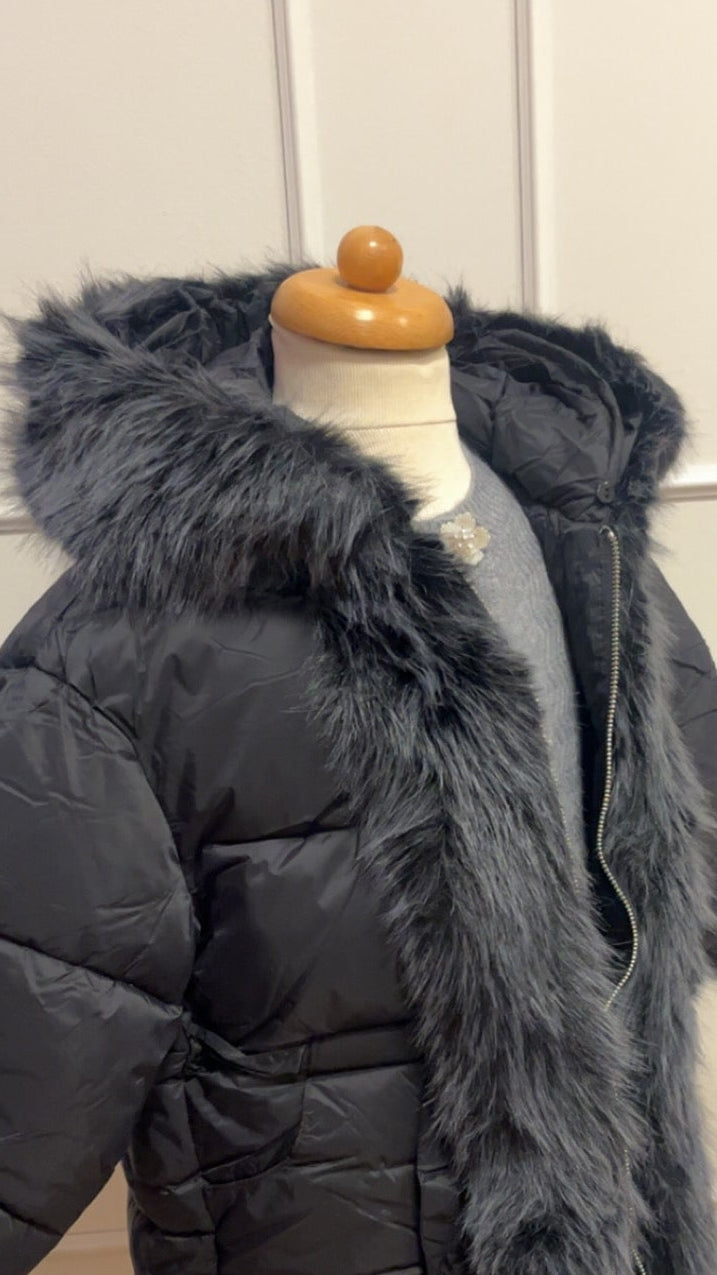 Fur Puffer Coat | Noir