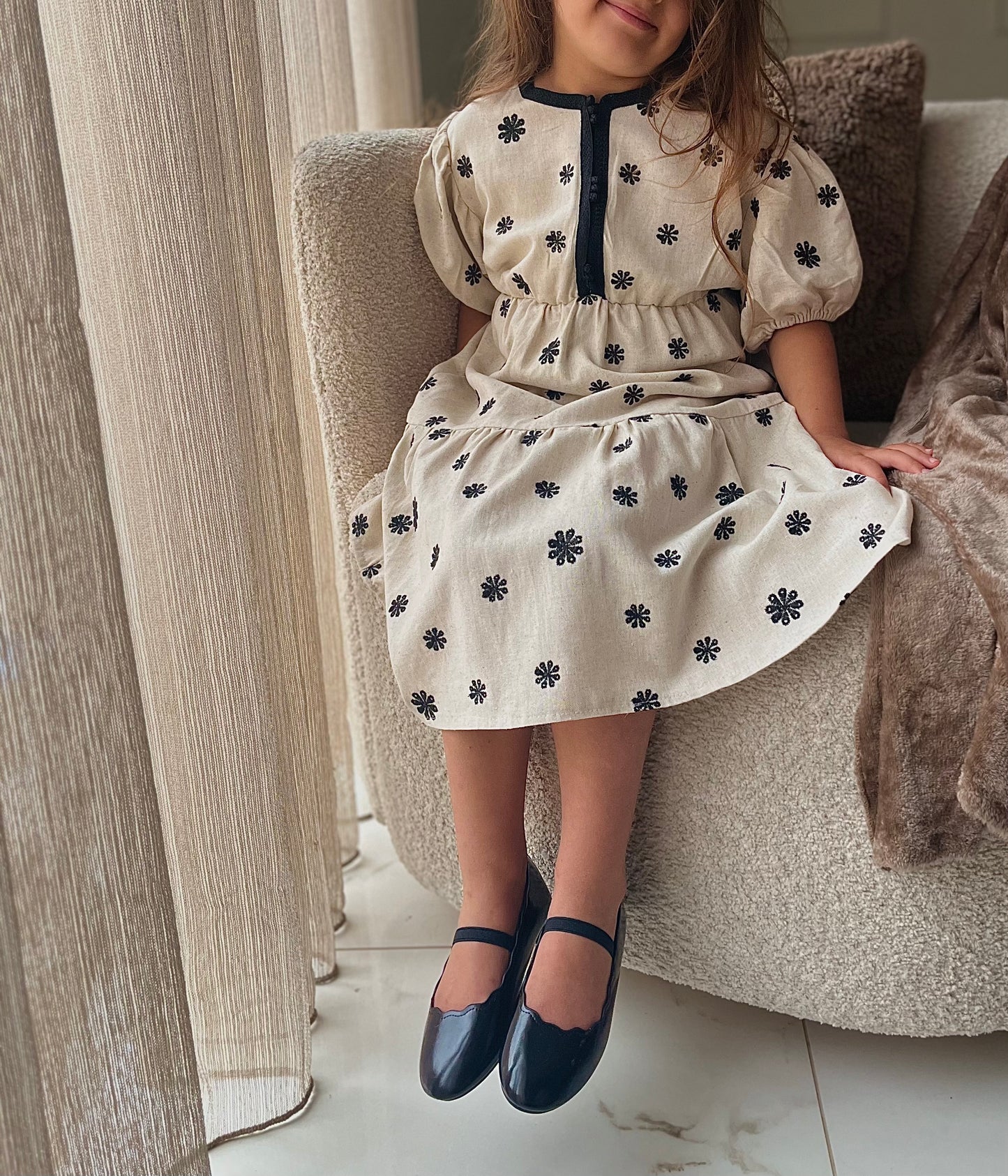 Zara Dress | Black Blossom Linen | 140/146